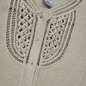 Nygard Collection Y2K Sweater Blouse Size Small Ribbed Knit Gold Metallic